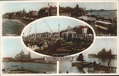 Morecambe Lancashire Promenade Pier Central Bandstand Sailing Boat Valentines Post Card Kat. City of Lancaster