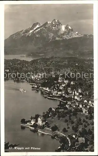 Weggis LU Fliegeraufnahme Vierwaldstaettersee und Pilatus Kat. Weggis