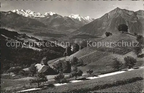 Schwendi Thun BE mit Bluemlisalp Doldenhorn Balmhorn Alteis Riderhorn Niesen Kat. Thun