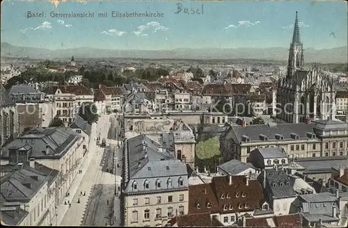 Basel BS Generalansicht mit Elisabethenkirche Litho Kat. Basel