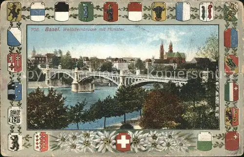 Basel BS Wettsteinbruecke Muenster Litho Kat. Basel