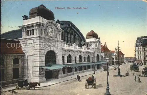 Basel BS Bundesbahnhof Strassenbahn Pferdekutschen Kat. Basel