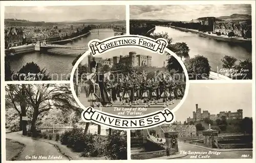 Inverness Highland Land of Kilts and Tartans Glen Mhor Hotel Ness Islands Suspension Bridge Castle Kat. Highland