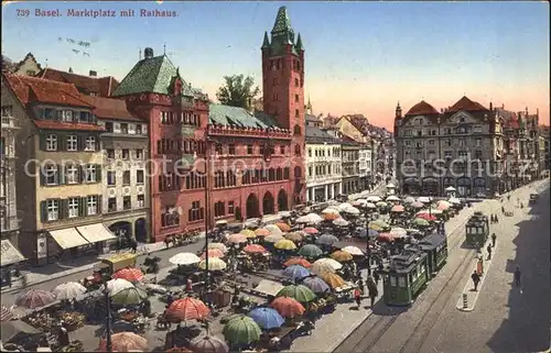 Basel BS Marktplatz Rathaus Strassenbahn Kat. Basel