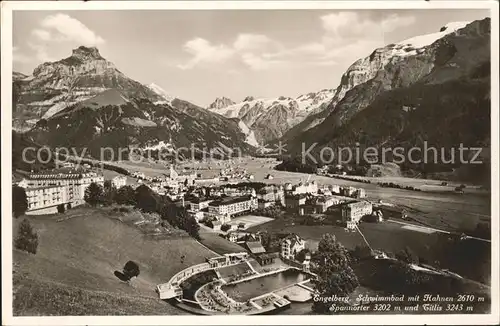 Engelberg OW Schwimmbad mit Hahnen Spannoerter und Titlis Kat. Engelberg