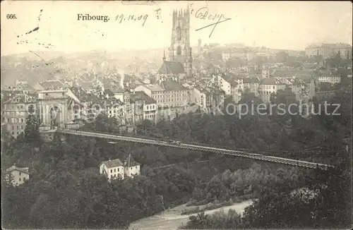 Fribourg FR Le Grand Pont La Cathedrale Kat. Fribourg FR