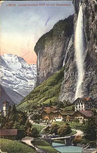 Lauterbrunnen BE mit Staubbachfall und Jungfrau Kat. Lauterbrunnen