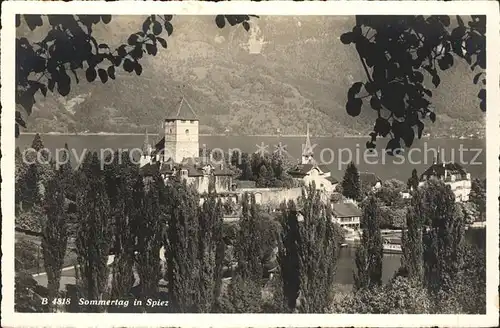 Spiez BE am Thunersee mit Schloss und Kirche Kat. Spiez