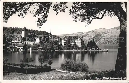 Spiez BE Hotel Spiezerhof am Thunersee mit Schloss und Kirche Kat. Spiez