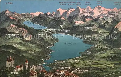 Thunersee mit Brienzersee Berner Oberland Panoramakarte Kat. Thun