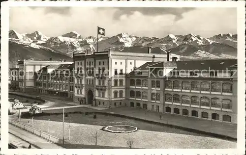 Thun BE Kaserne mit Eiger Moench Jungfrau Bluemlisalp  Kat. Thun