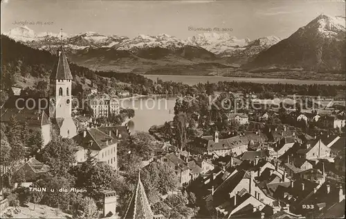 Thun BE Panorama mit Jungfrau Bluemlisalp Niesen und Aare Kat. Thun