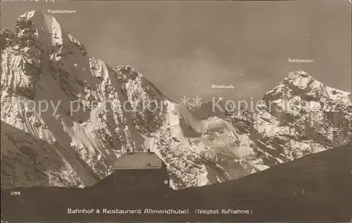 Muerren BE Bahnhof und Restaurant Allmendhubel mit Gspaltenhorn Bluemlisalp Buettlassen Kat. Muerren