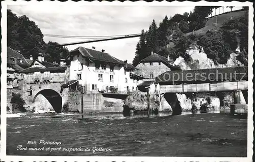 Fribourg FR Pont couvert et Pont suspendu du Gotteron Kat. Fribourg FR