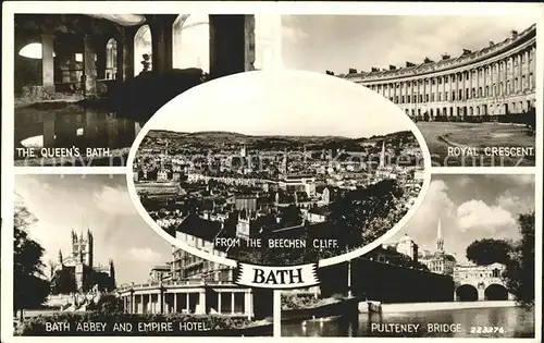 Bath UK The Queen s Bath Royal Crescent Abbey Empire Hotel Pulteney Bridge Valentine s Post Card Kat. Bath North East Somerset
