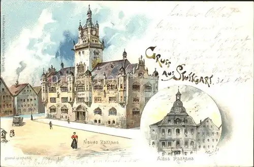 Stuttgart Altes und neues Rathaus Kat. Stuttgart