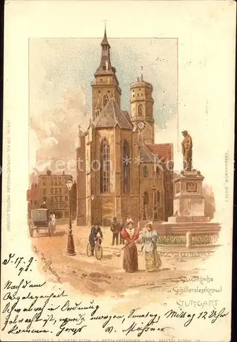 Stuttgart Stadtkirche Schillerdenkmal Freytag s Kunstblaetter Kat. Stuttgart