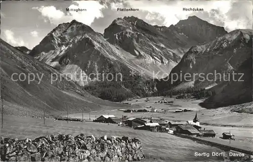 Sertig Doerfli mit Mittaghorn Plattenhorn Hochdukan Kat. Sertigpass