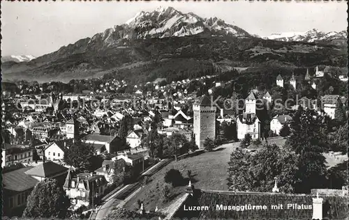 Luzern LU Museggtuerme mit Pilatus / Luzern /Bz. Luzern City