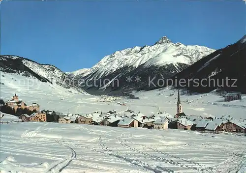 Zuoz GR Ortsansicht Skispuren Kat. Zuoz