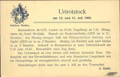 Kreuzlingen TG Sektion Bodan Sektionstour Urirotstock Einladung Kat. Kreuzlingen