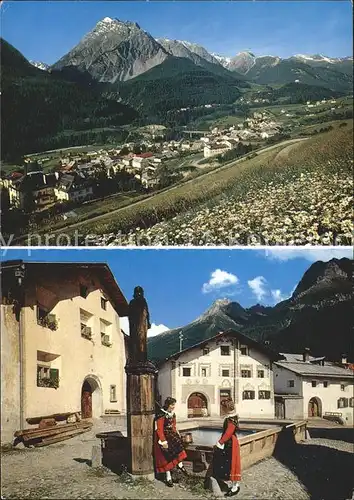 Scuol Tarasp Vulpera Panorama Dorfpartie mit Brunnen / Scuol /Bz. Inn