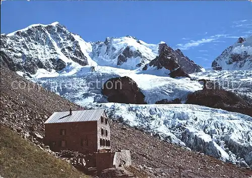 Tschiervahuette mit Piz Bernina und Scerscen / Tschierva /Rg. Inn