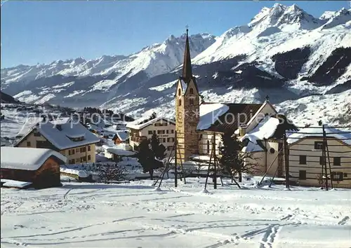 Obersaxen Meierhof Brigelserhoerner Kirche Skispuren Kat. Obersaxen