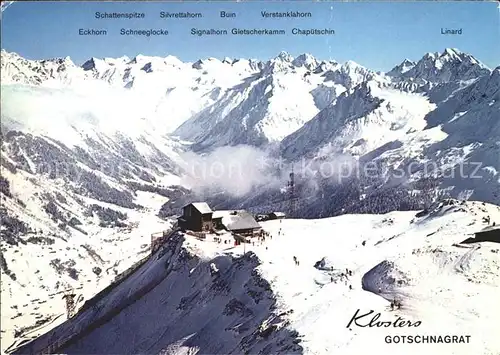 Klosters GR Bergrestaurant Gotschnagrat Schattenspitze Silvretahorn Buin Verstanklahorn Linard Chapuetschin Eckhorn Kat. Klosters