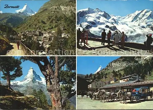 Zermatt VS mit Riffelalp Gornergrat Bahnhofplatz Pferdekutschen / Zermatt /Bz. Visp