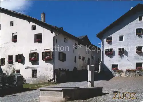 Zuoz GR Dorfplatz Brunnen Kat. Zuoz