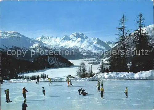 St Moritz GR Eisbahn Suvretta House mit Silvaplana und Piz La Margna Kat. St Moritz