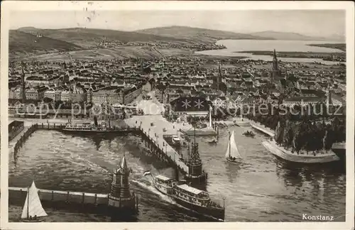 Konstanz Bodensee Hafeneinfahrt Schiffe Panorama Fliegeraufnahme Kat. Konstanz