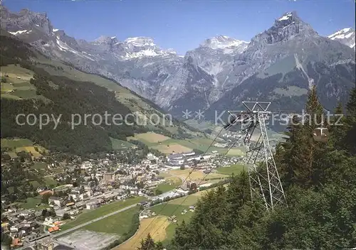 Engelberg OW mit Hahnen und Ristis Gondelbahn  Kat. Engelberg