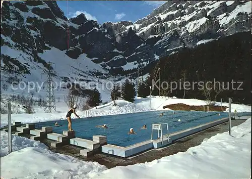 Leukerbad Freischwimmbad im Winter mit Gemmipass Kat. Loeche les Bains