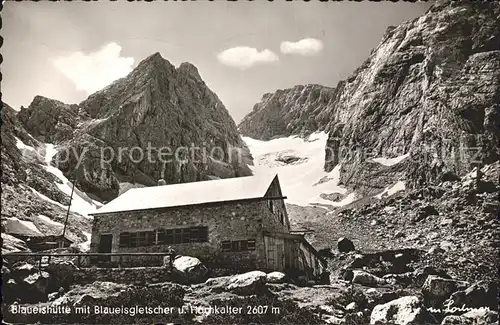 Blaueishuette mit Blaueisgletscher und Hochkalter Kat. Hochkalter Ramsau