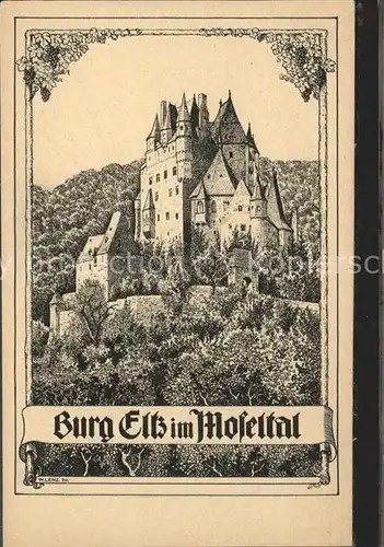 Burg Eltz Zeichnung W. Lenz / Wierschem /Mayen-Koblenz LKR