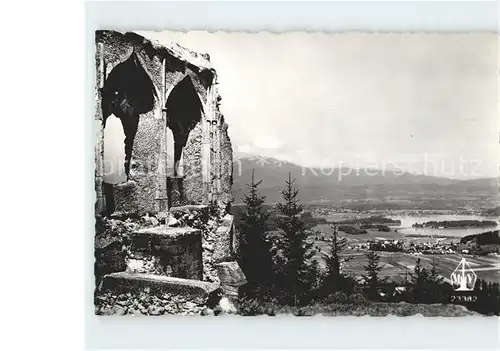 Kaernten Ruine Falkenstein mit Faakersee und Gerlitzen Kat. Villach