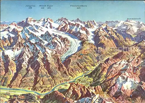 Goms VS Aletschgebiet Jungfrau Moench Eiger  Kat. Muenster Geschinen