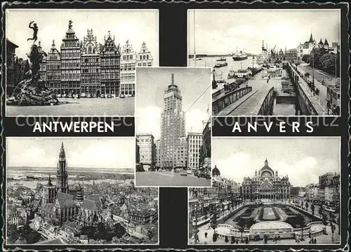 Antwerpen Anvers Gildehaeuser Grosser Markt Denkmal Kathedrale Hauptbahnhof Uferstrasse Hochhaus Kat. 