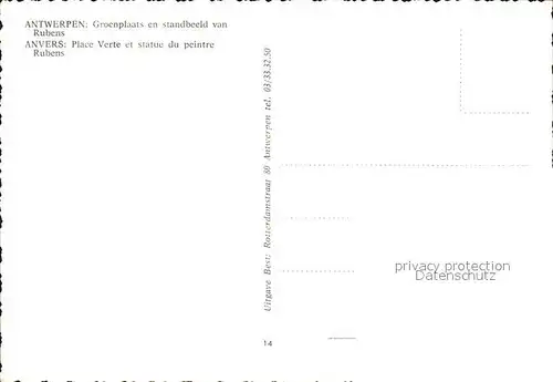 Antwerpen Anvers Standbeeld van Rubens Groenplaats Kat. 