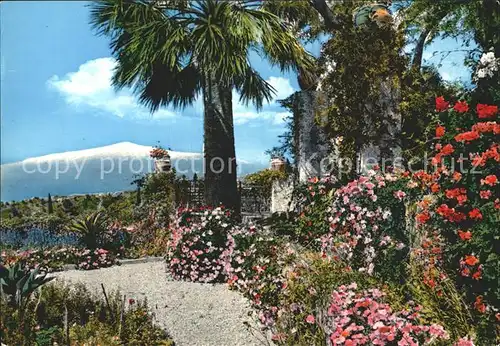 Taormina Sizilien L Etna di tra i fiori der Aetna Berg zwischen der Blumen gesehen Kat. 