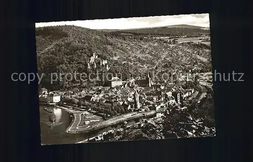 Wertheim Main Fliegeraufnahme mit Taubemuendung in den Main Kat. Wertheim