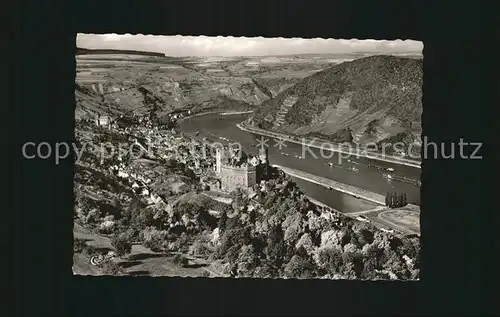 Oberwesel Rhein Fliegeraufnahme mit Rhein mit Schoenburg Kat. Oberwesel am Rhein