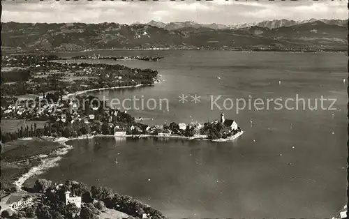 Wasserburg Bodensee Blick auf Lindau oesterreicher Alpen Kat. Wasserburg (Bodensee)