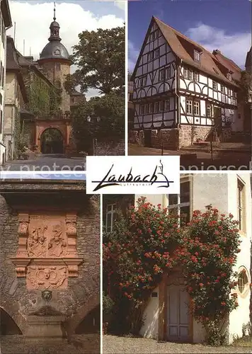 Laubach Hessen Schlosseingang Strumpfweberhaus Grimansbrunnen Rosen im Schlosshof Kat. Laubach Vogelsberg