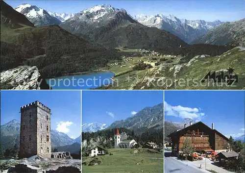 Maloja GR Bergsee Alpenpanorama Turm Kirche Hotel Kat. Maloja Graubuenden