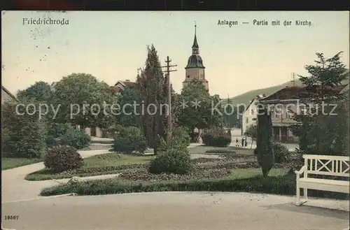 Friedrichroda Anlagen Partie mit der Kirche Kat. Friedrichroda