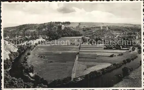 Bad Koesen Blick vom Himmelreich auf Burg Saaleck und Rudelsburg Kat. Bad Koesen