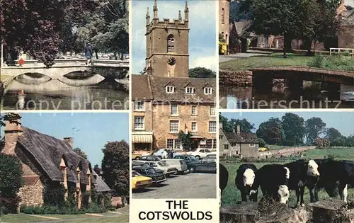 Cotswolds River Windrush Lower Slaughter Stow on the Wold Thatched Cottage Cattle at Fairford Kat. Cotswolds